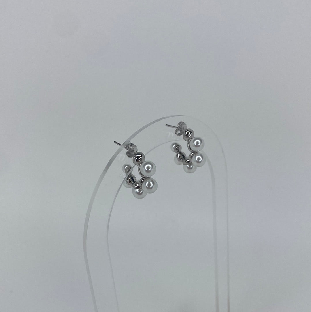 Silver & Pearl Baby Hoops