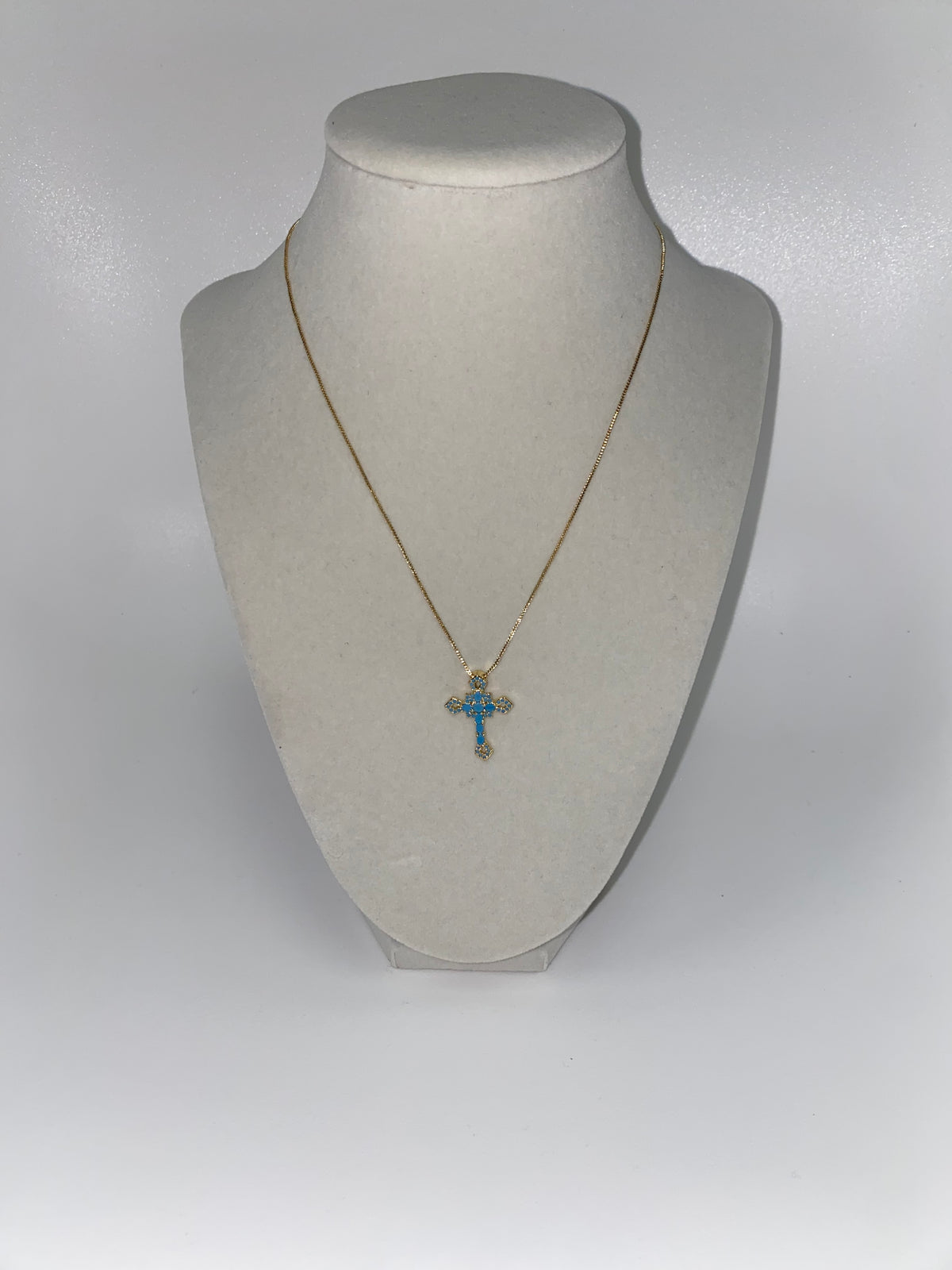 Gold Necklace W/ Blue Cross