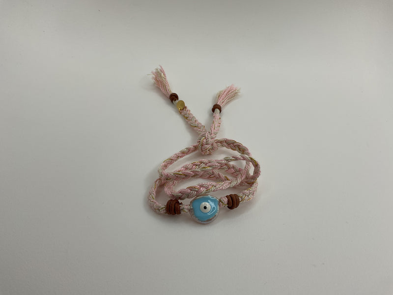 Thick Braided Light Pink W/ Blue Evil Eye