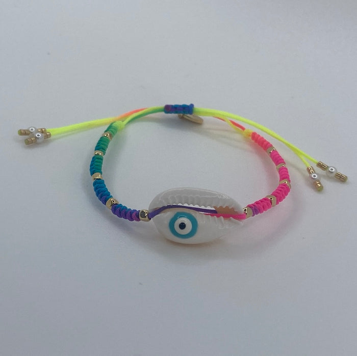 Neon Bracelet W/ Seashell & Evil Eye