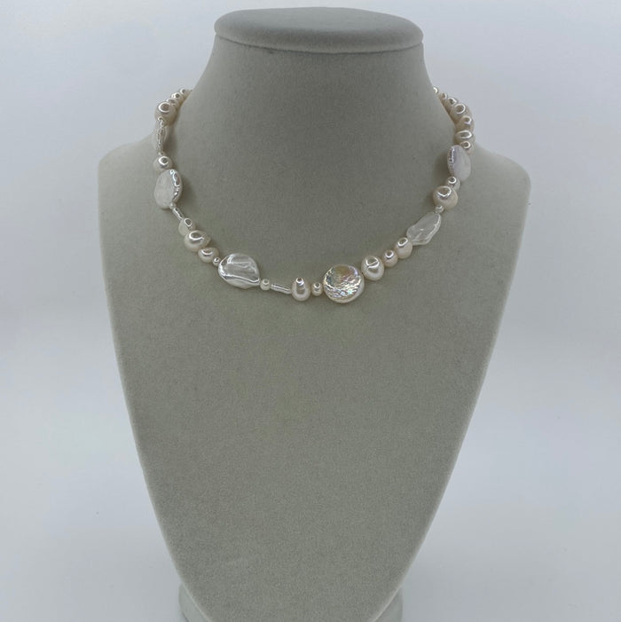 Rock-Pearl Necklace W/ Large Flat Stone