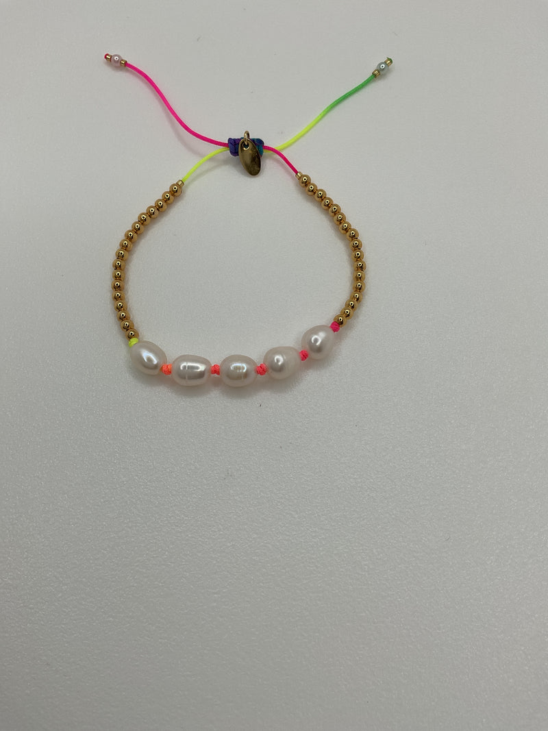 Neon W/ Gold Beads & 5 Pearls