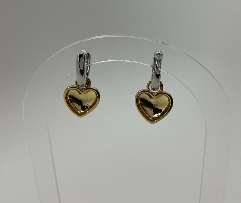 Silver Brilliant Hoop W/ Gold Heart