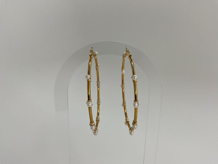 Big Gold Hoops W/ Small Pearls