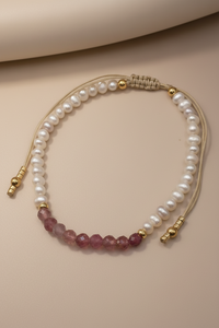 Gold & Pearl Bead W/ Purple Bracelet
