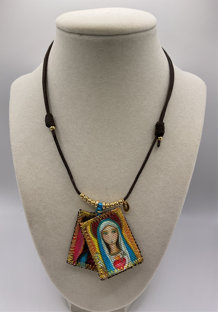 Twig Necklace W/ Gold Beads & Double Scapular