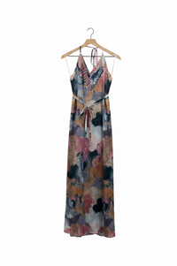 Abstract Print Satin Maxi Dress