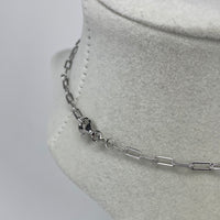 Silver Chain Pattern Necklace W/ Pearl