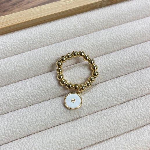 Elastic Gold W/ White Disk Charm