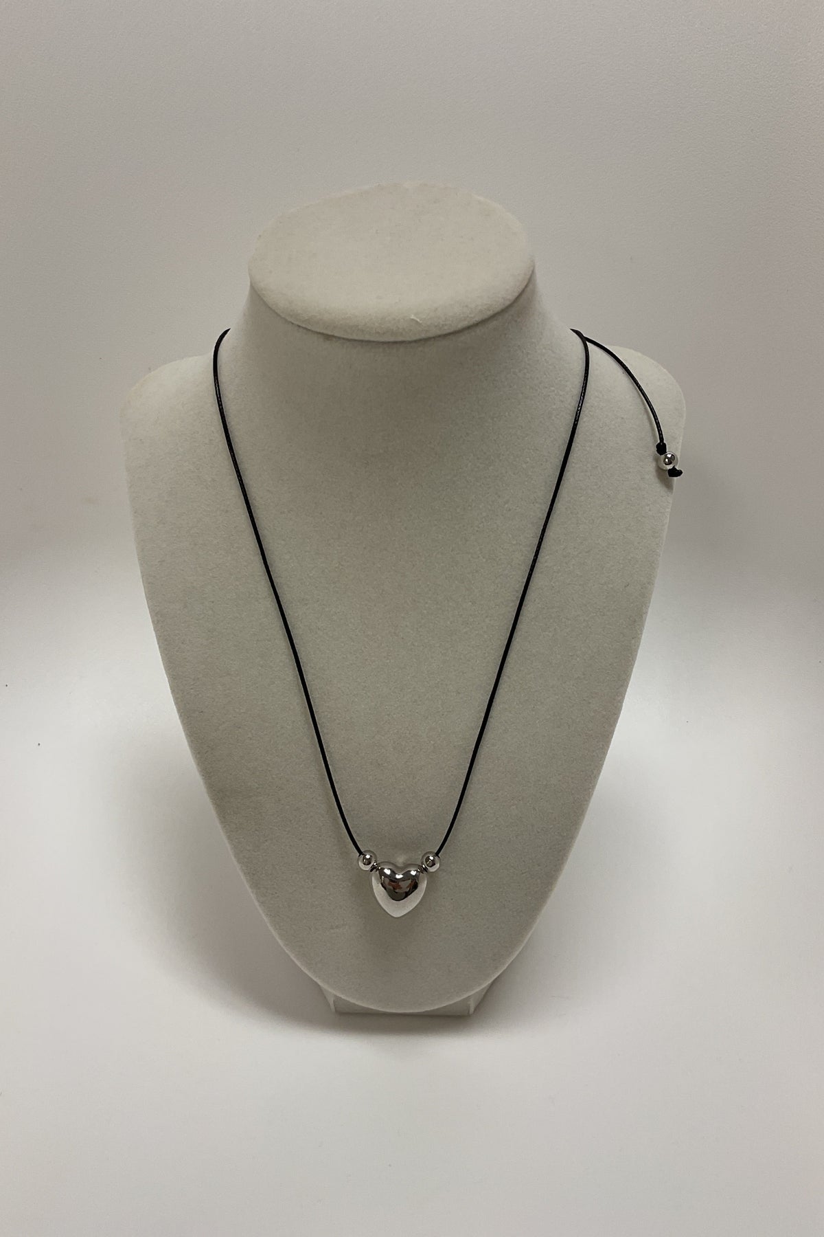 Adjustable Black Rope W/ Silver Heart