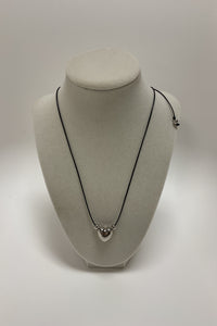 Adjustable Black Rope W/ Silver Heart