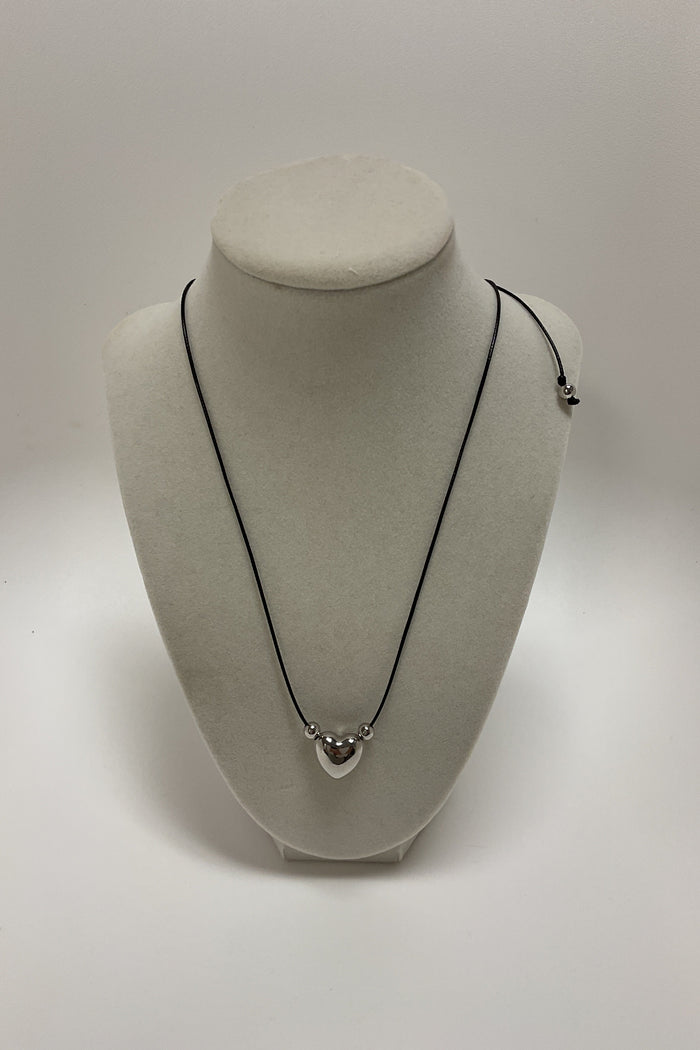 Adjustable Black Rope W/ Silver Heart