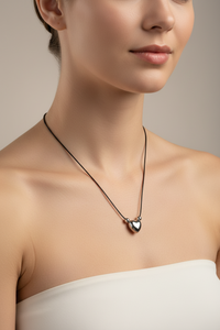 Adjustable Black Rope W/ Silver Heart