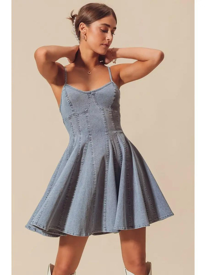 Line Fit and Flare Denim Mini Dress