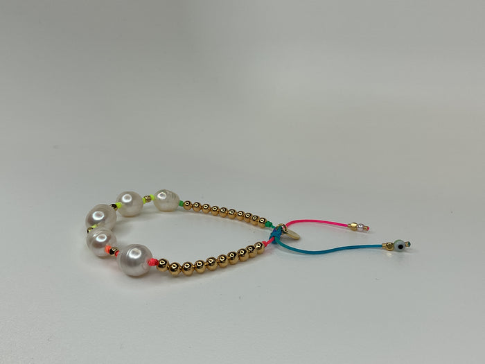 Neon W/ Gold Beads & 5 Large Pearls