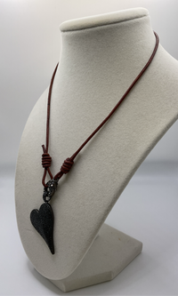 Twig Necklace W/ Silver Clasp & Charcoal Heart