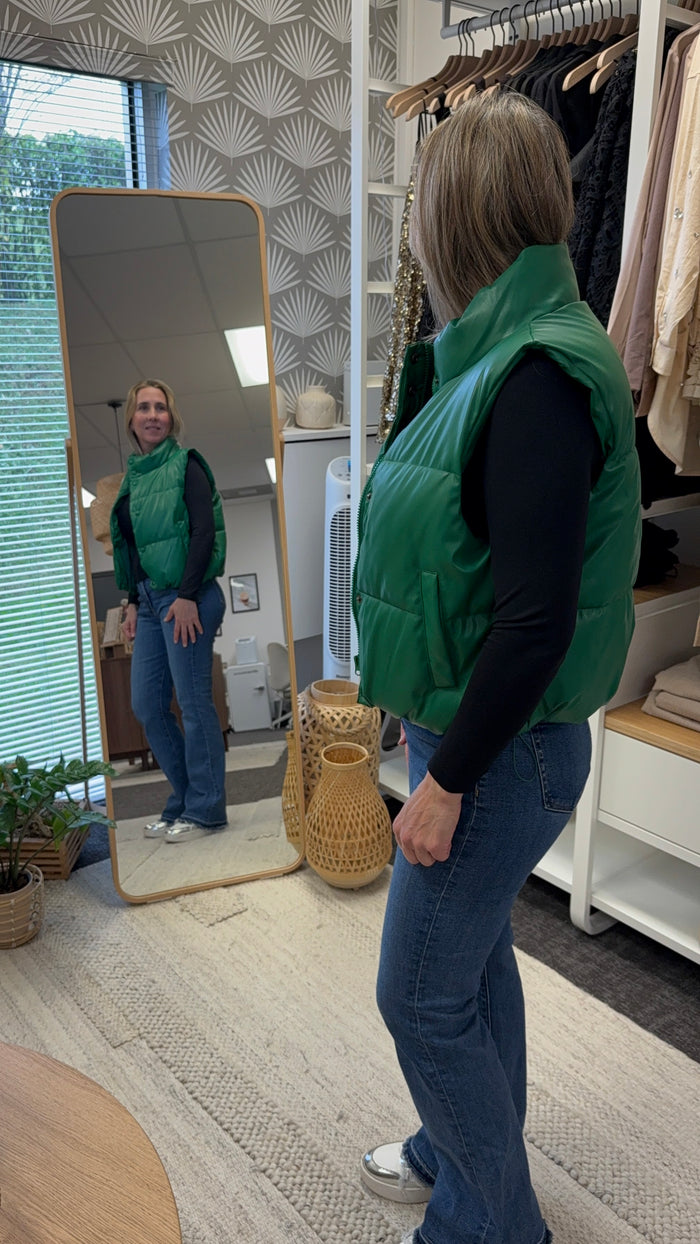 Green Leather Puff Vest