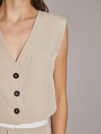 Off White Vest & Pants W/ White Stripes Set