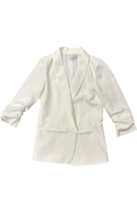 Solid Ruched White Blazer