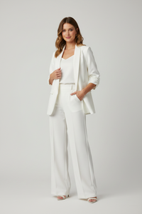 Solid Ruched White Blazer