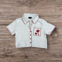 Sleeve Wave Trim Embroidery Top
