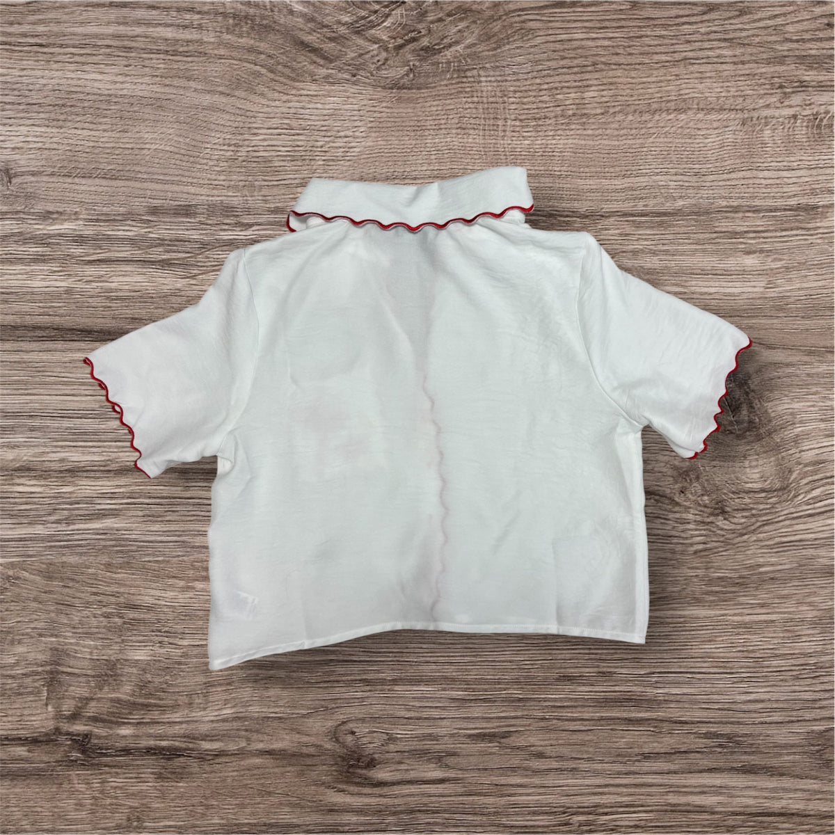 Sleeve Wave Trim Embroidery Top