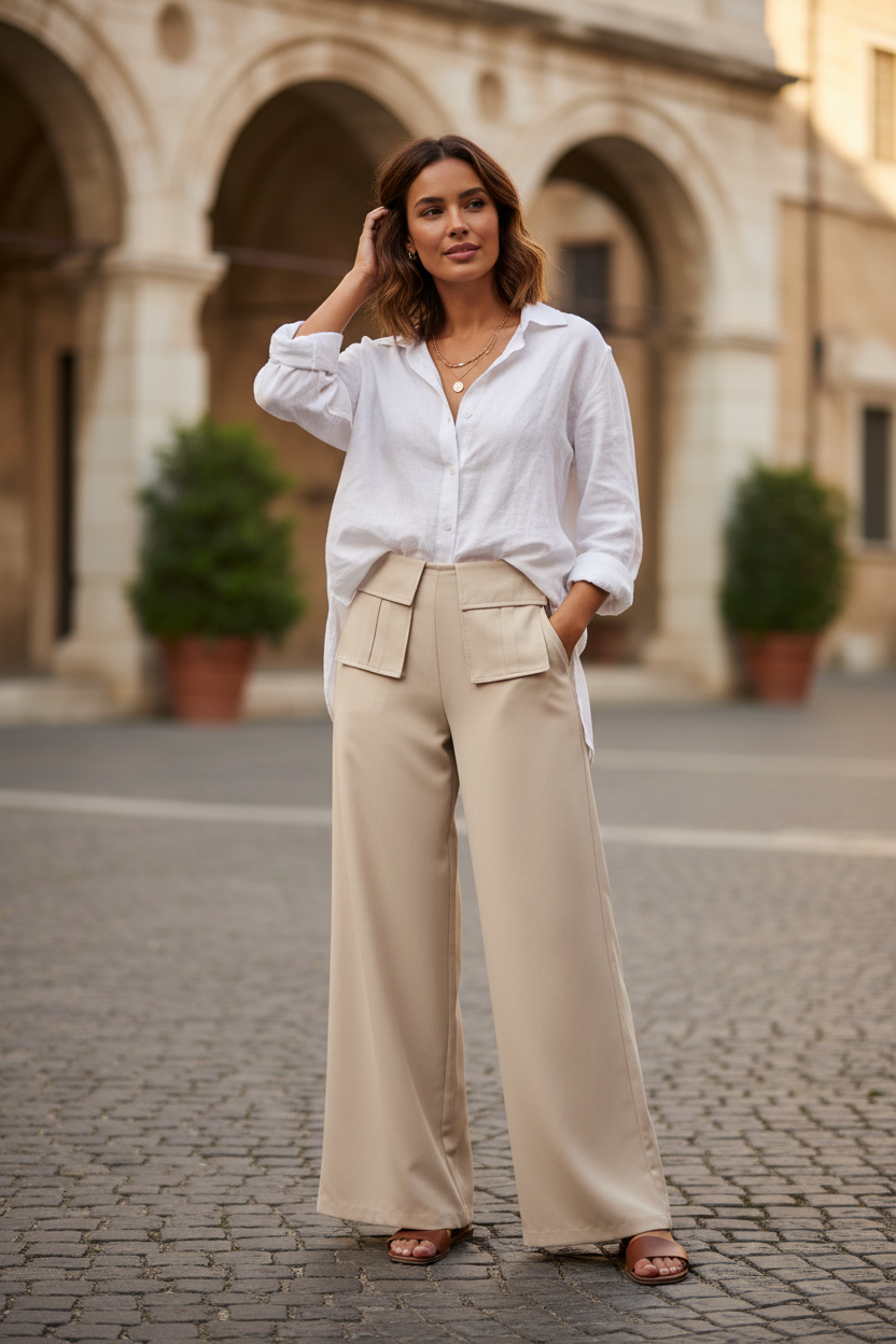 Wide Leg Pocket Detail Pant