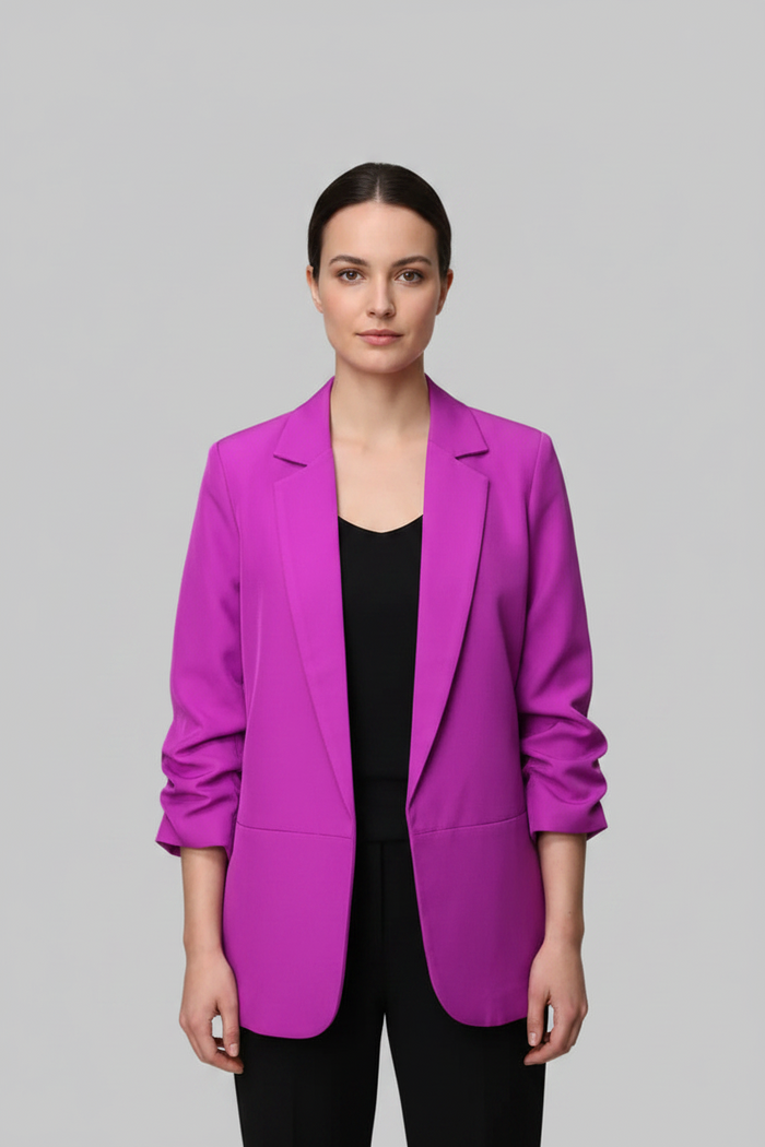 Solid Ruched Slv Blazer