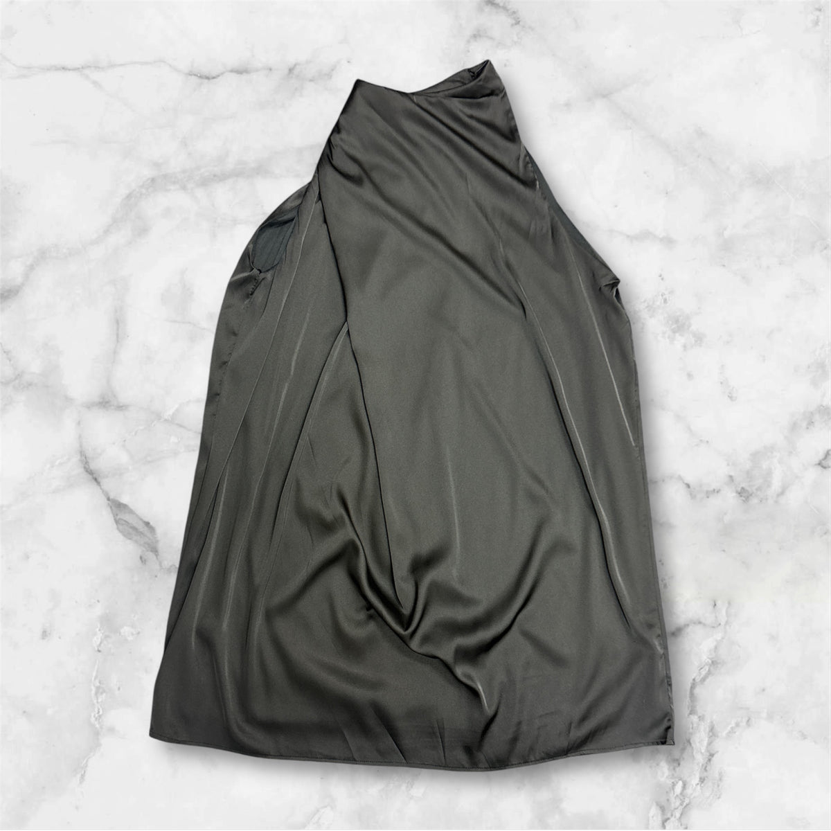Black Cowl Neck Sleevless Satin Min Dress