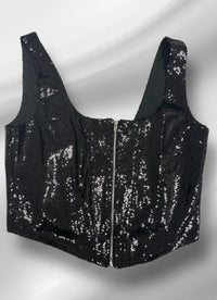 Black Sequin Corset Front Zipper