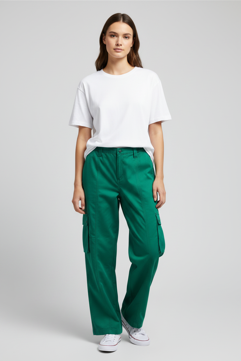 Green Cargo Elastic Pants