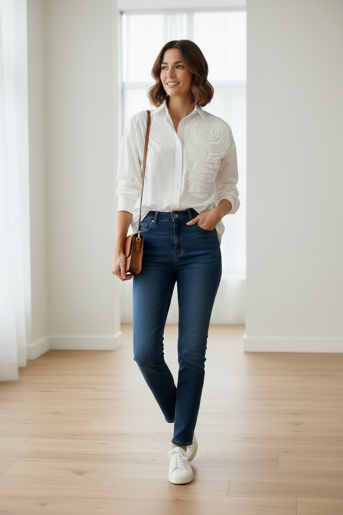 Button Down Floower Detail Blouse