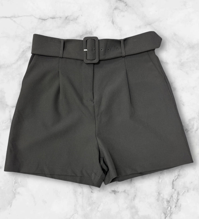 Belted Solid Black Short