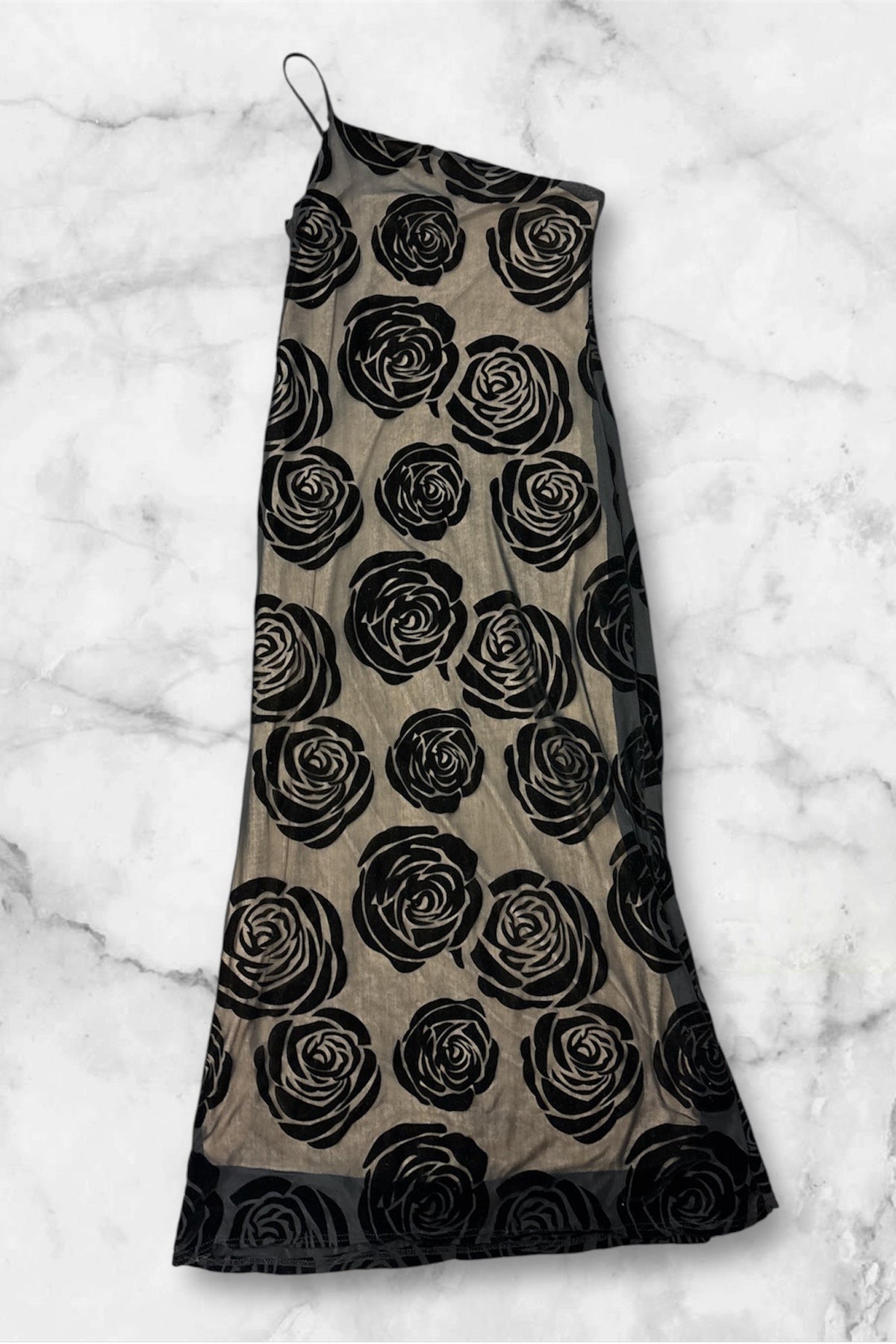 Long Black Dress With Suede Roses