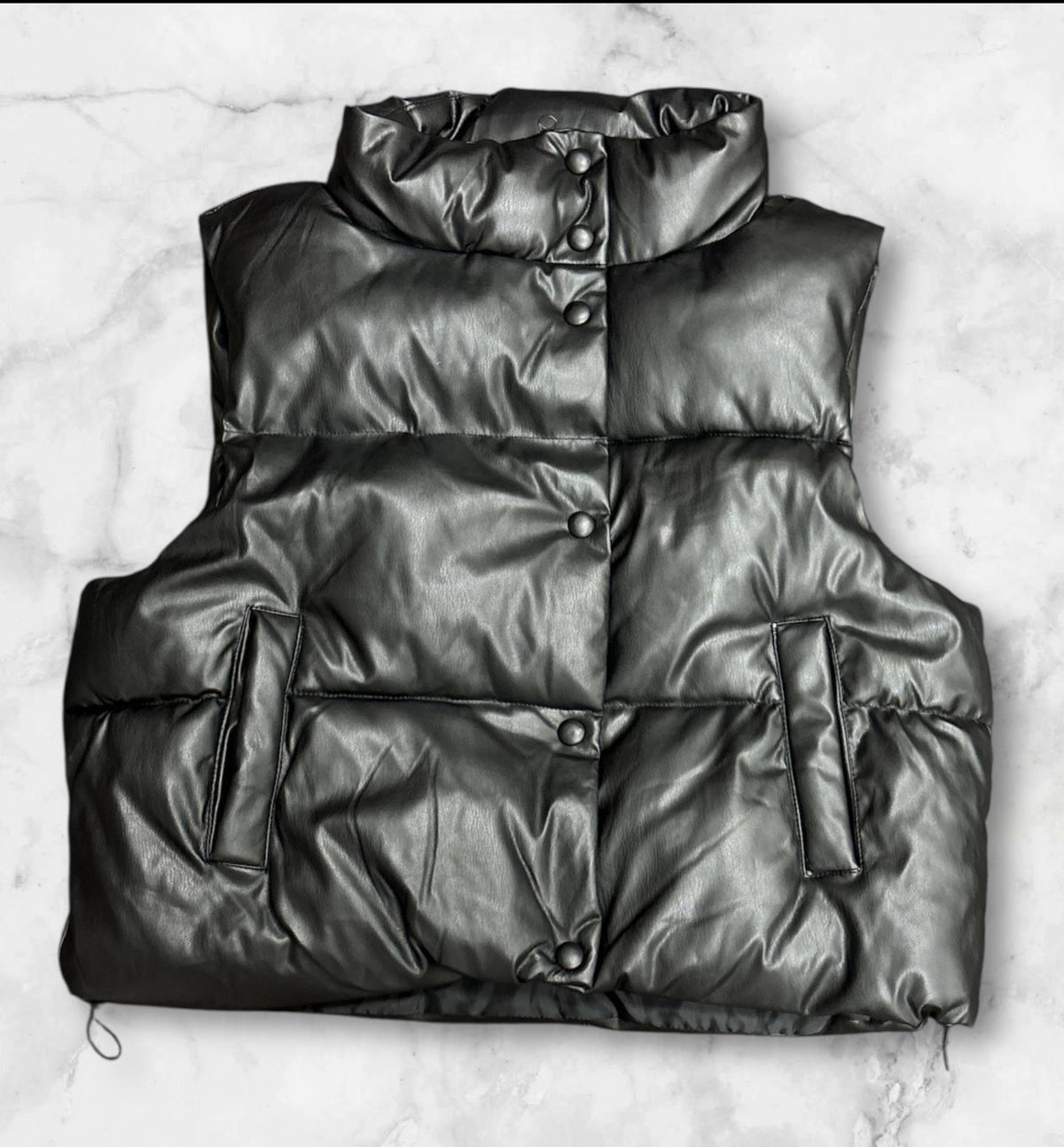 Black Leather Puff Vest