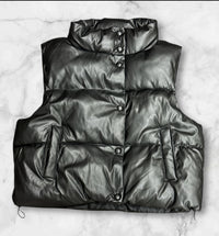 Black Leather Puff Vest