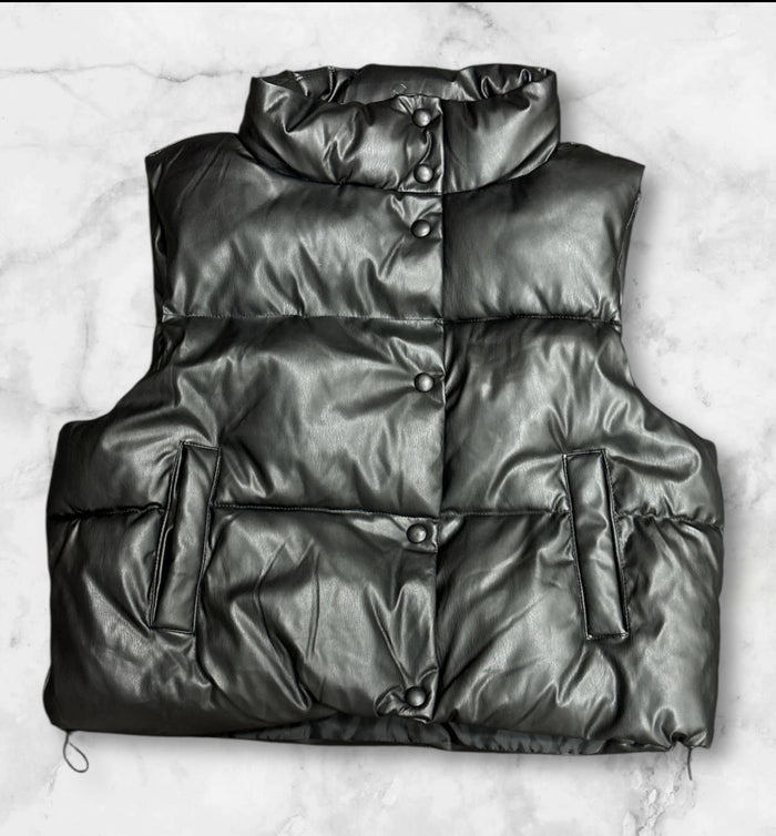 Black Leather Puff Vest
