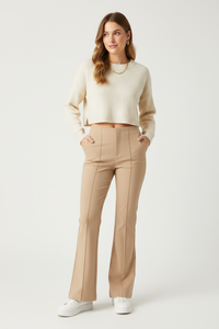 High Brown Waisted Solid Pants
