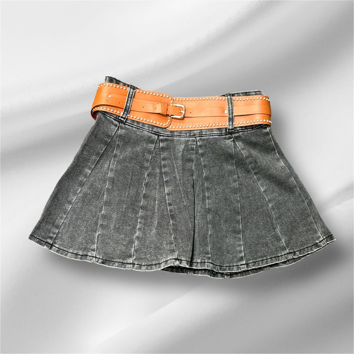 Pleated Denim Skirt