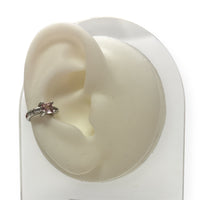 Delicate Silver Ear Cuff Adorned W/Mini Brilliants & Square-Cut Stone