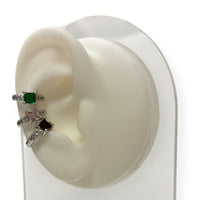 Delicate Silver Ear Cuff Adorned W/Mini Brilliants & Square-Cut Stone