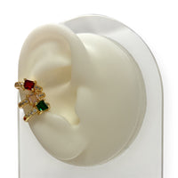 Delicate Gold Ear Cuff Adorned W/Mini Brilliants & Square-Cut Stone
