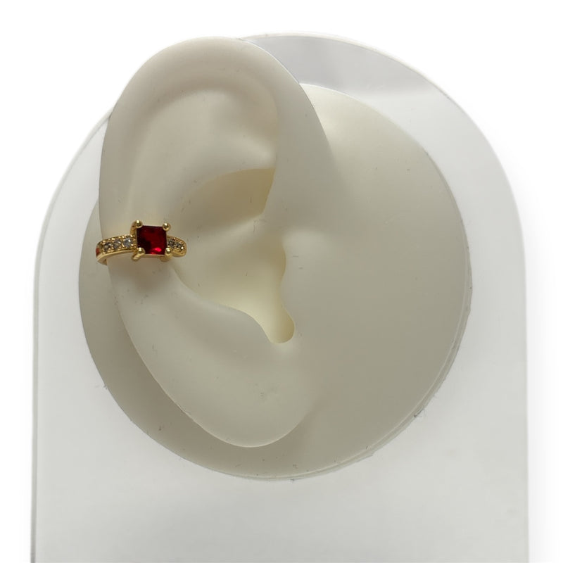 Delicate Gold Ear Cuff Adorned W/Mini Brilliants & Square-Cut Stone