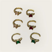 Delicate Gold Ear Cuff Adorned W/Mini Brilliants & Square-Cut Stone