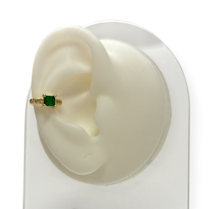 Delicate Gold Ear Cuff Adorned W/Mini Brilliants & Square-Cut Stone