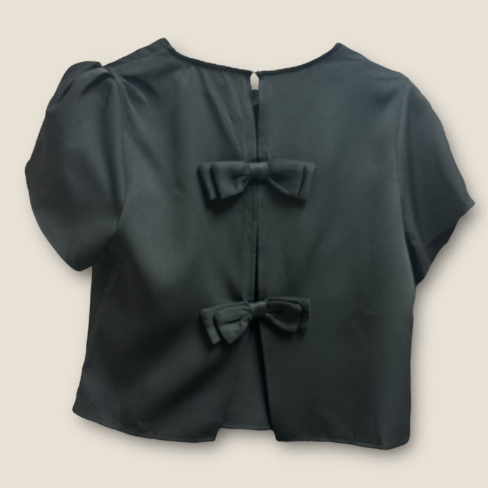 Tulip Hem Short Sleeve Bow Detail Top