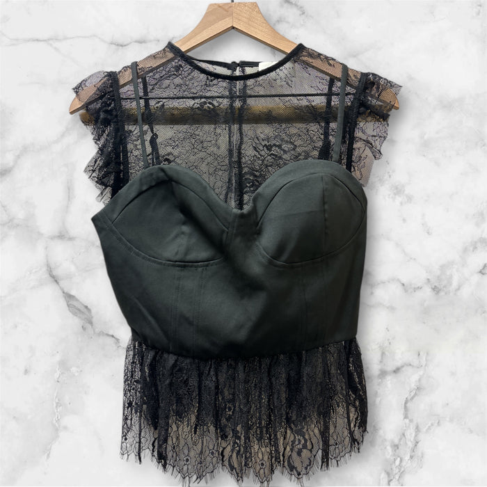 Black Lace Peplum Top