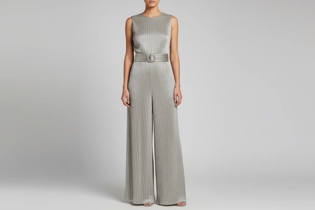 Sleeve Less Buckle Pleated Jumpsuit
