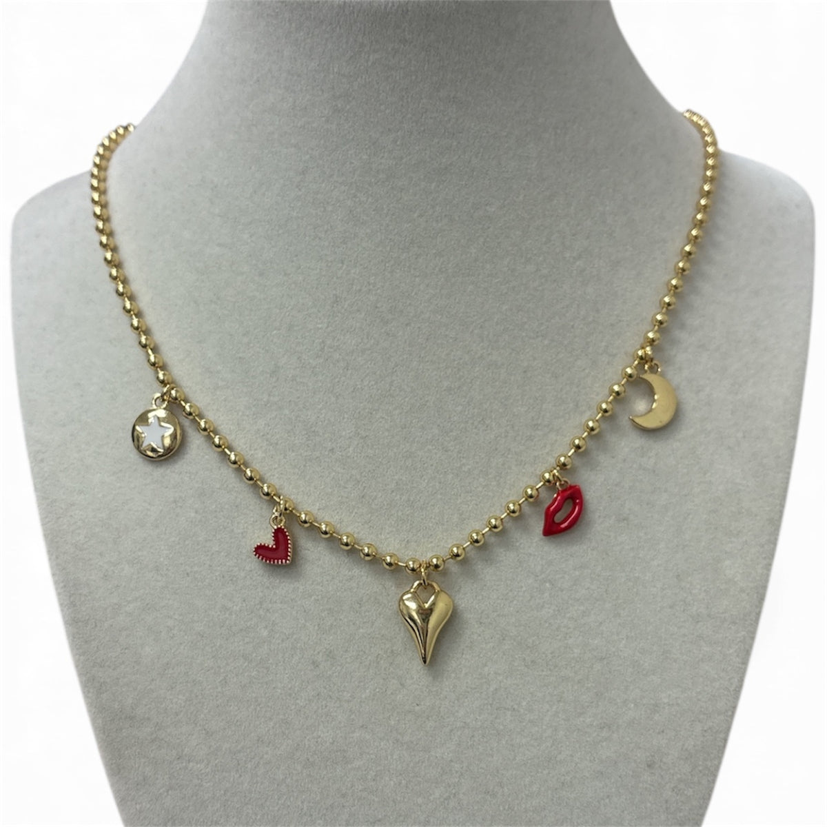 Gold Chain W/5 Charms Necklace