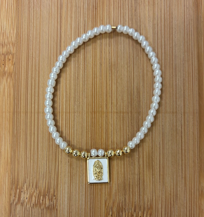 Mini Beads Elastic W/Virgin Charm Bracelet